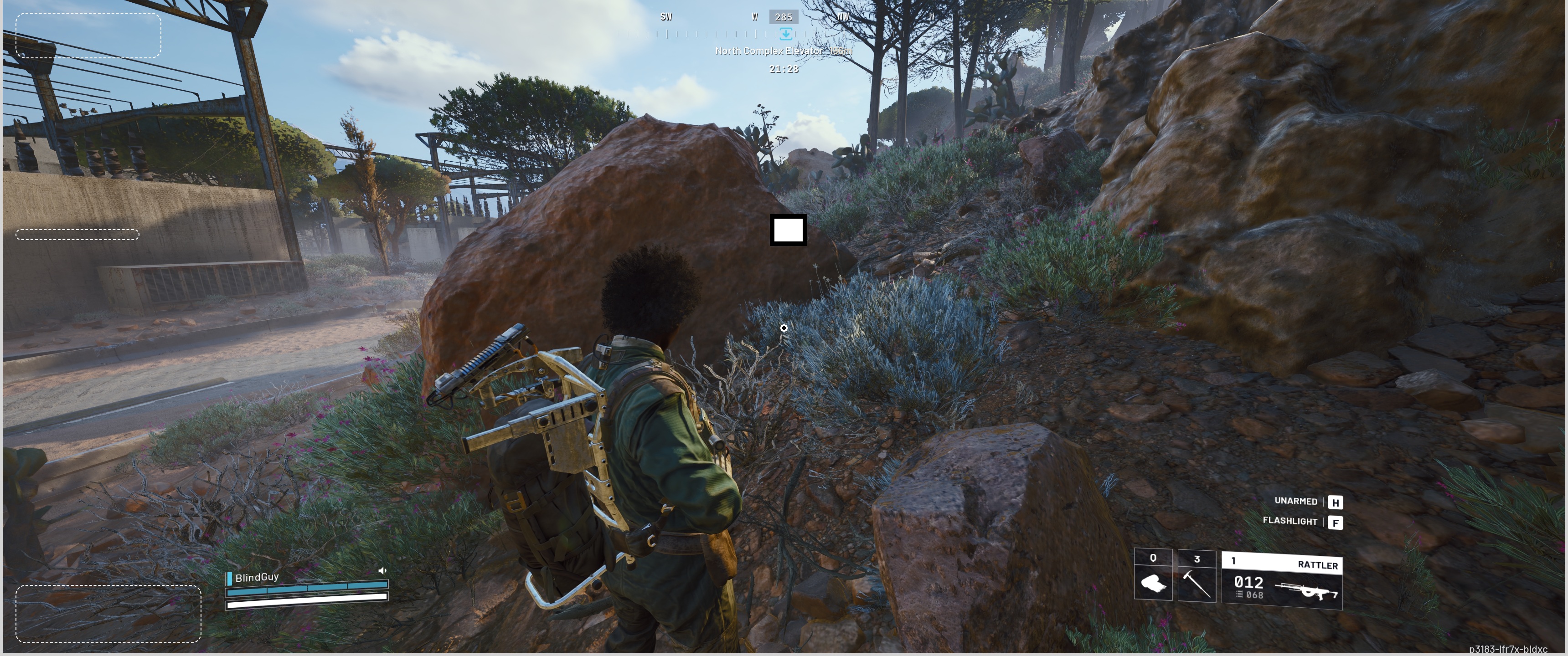 GamingVision visual overlay showing a high-contrast black-bordered white box covering a waypoint marker in-game, making it easier to track navigation targets